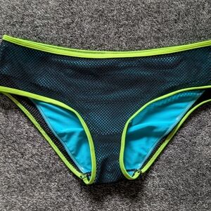 La Vie En Rose Teal & Black Mesh Bikini Bottom with Lime Trim